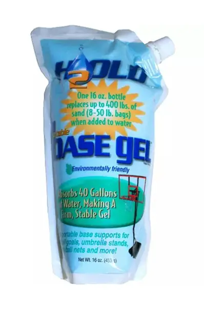 H2OLD portable base gel pouch that turns water into a firm gel inside a portable basketball hoop base