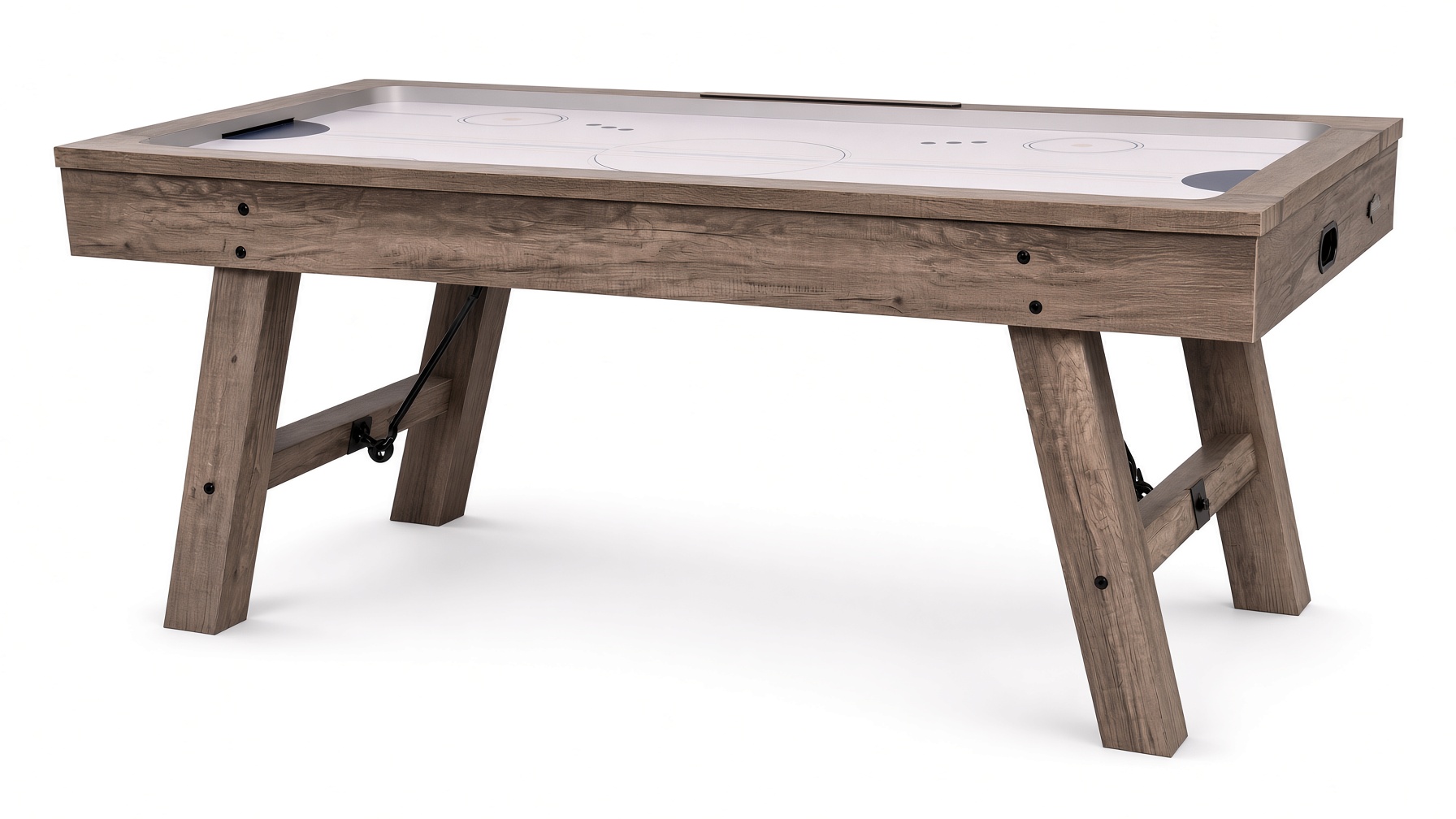 American Legend Austin LED air hockey table in weathered driftwood finish assembled in a Florida game room