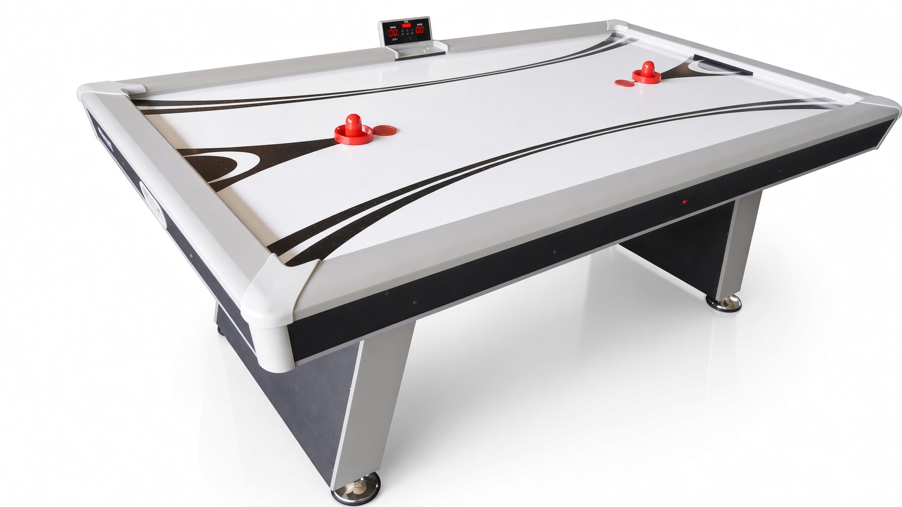 Playcraft Center Ice 7-foot air hockey table in white and silver with electronic scoring assembled in Florida