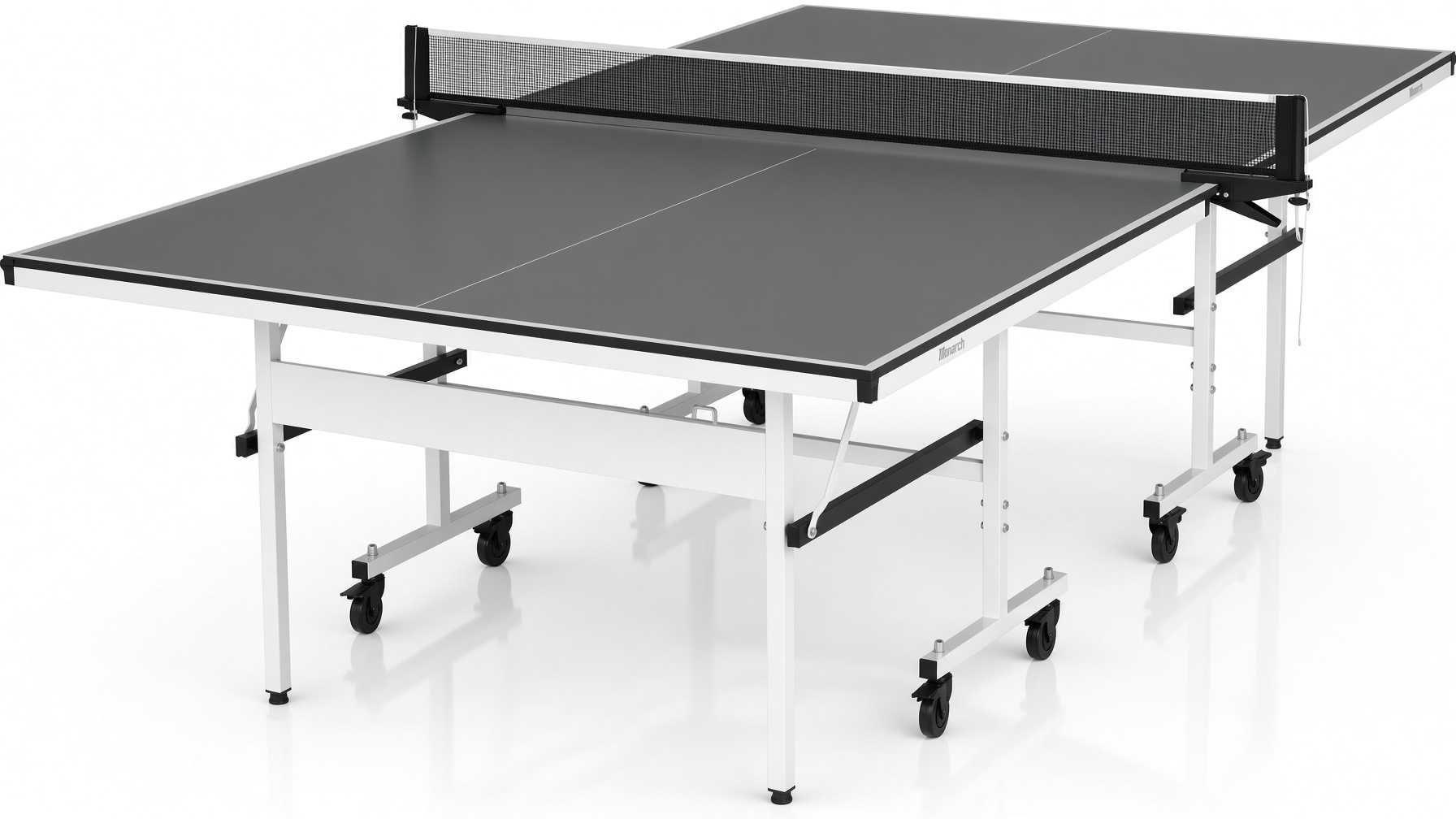 Monarch Navigator grey and white table tennis table assembled in a Florida game room