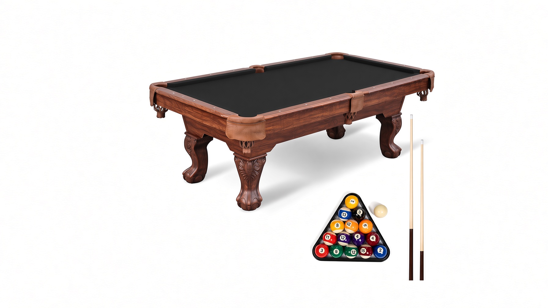 EastPoint Masterton pool table with black felt and carved claw legs assembled in a Florida home