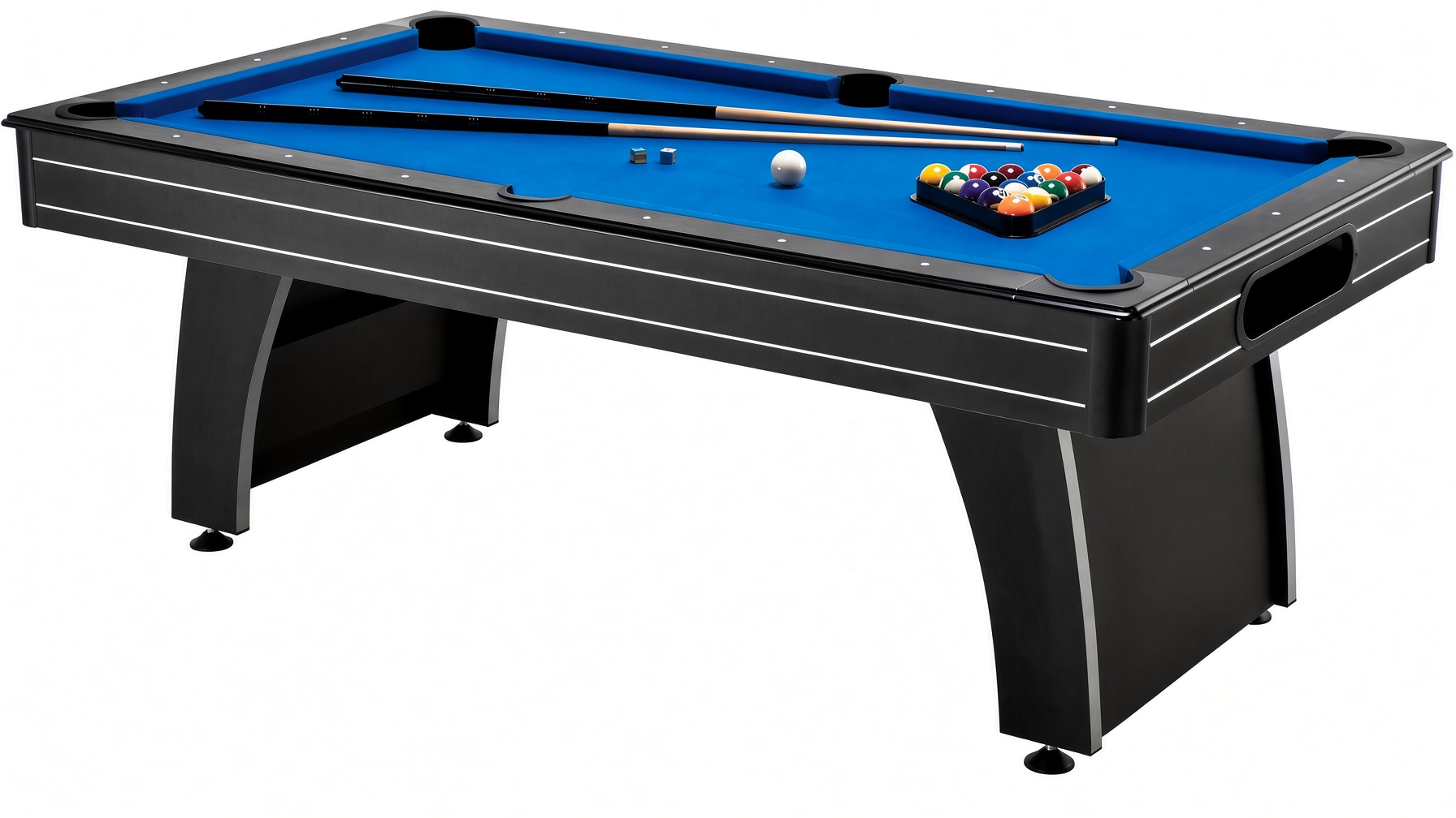 Fat Cat Tucson MMXI 7-foot pool table with blue felt and silver racing stripe accents assembled by DR Assembly