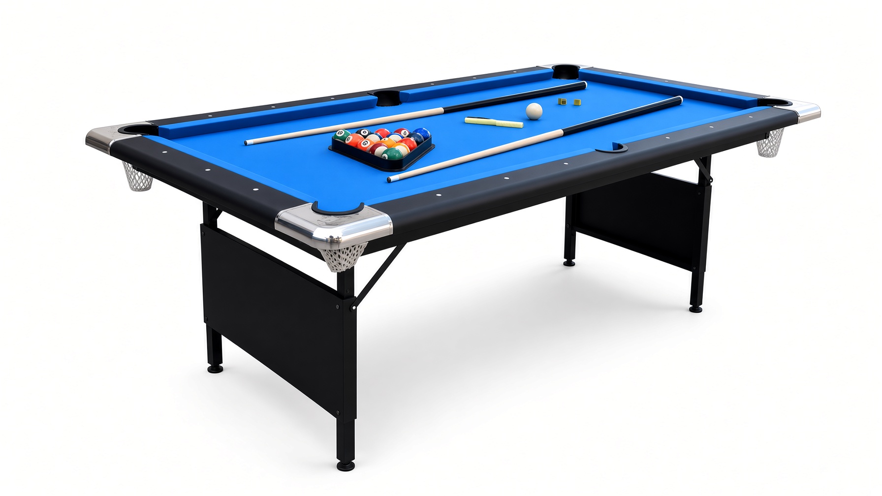 Hathaway Fairmont 6-foot portable pool table with blue felt and folding legs assembled in Florida
