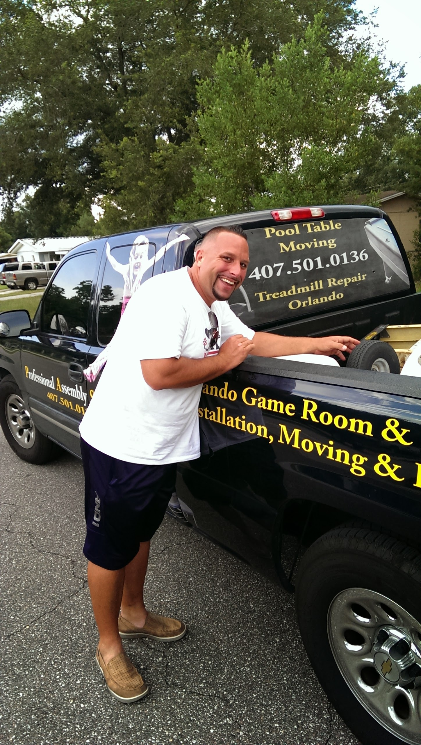 First Job Together — Seven poker table refelts at a Clermont country club. One truck. Two people. Zero quit.